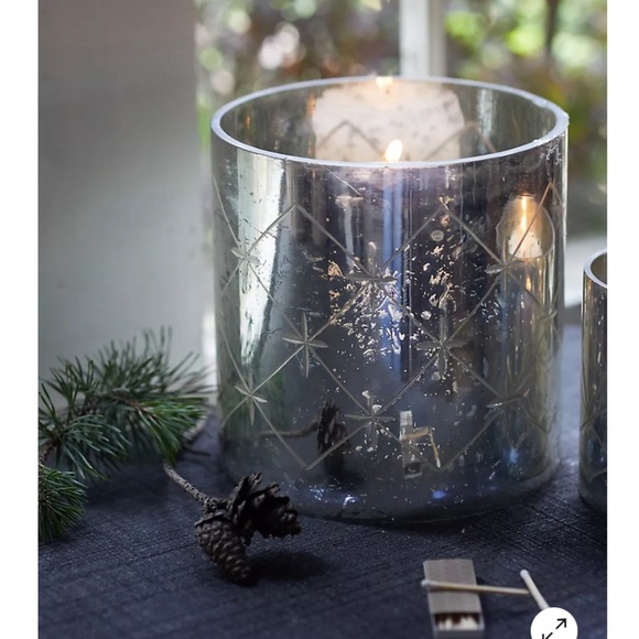 Mercury Glass Diamond Etched Set of 2 hurricane candle holders - Picture 14 of 15